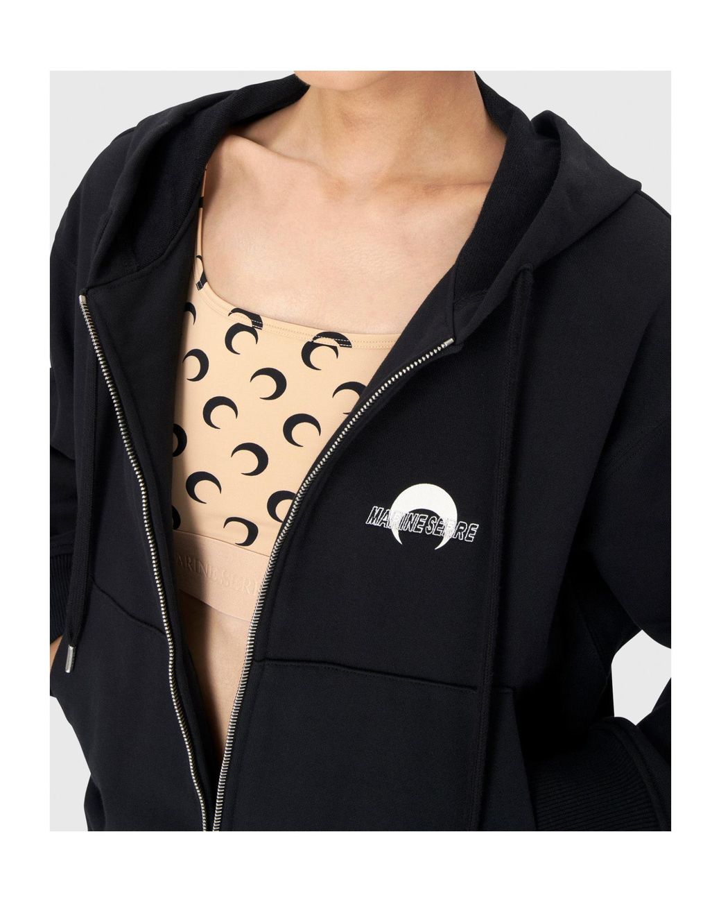 MARINE SERRE Black Ms Sport Logo Printed Zipped Hoodie