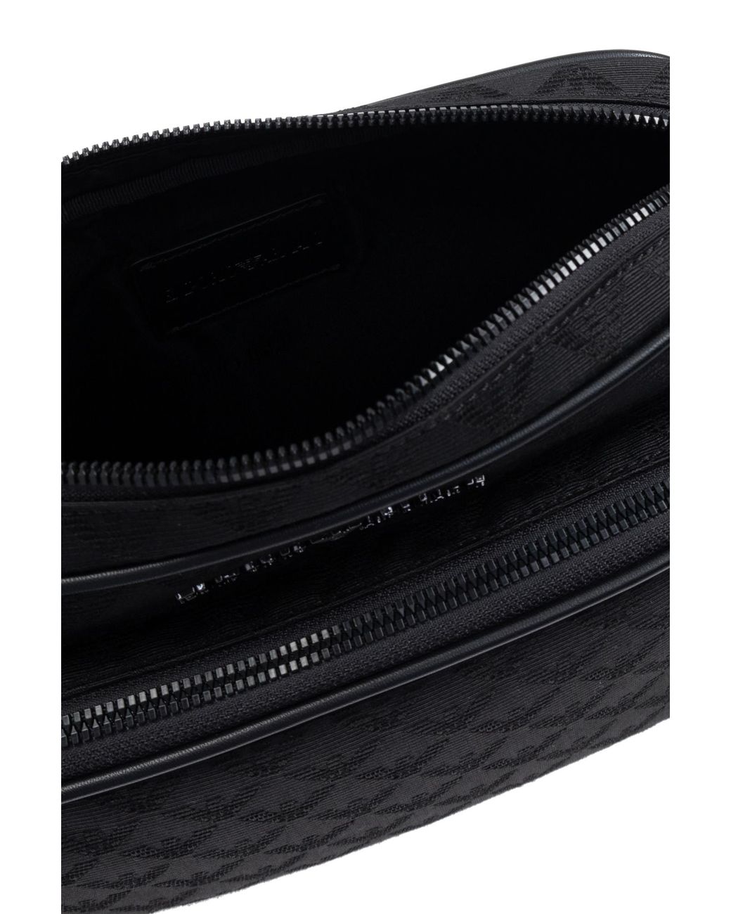 Emporio Armani Black Logo Jacquard Zip-Up Shoulder Bag for men