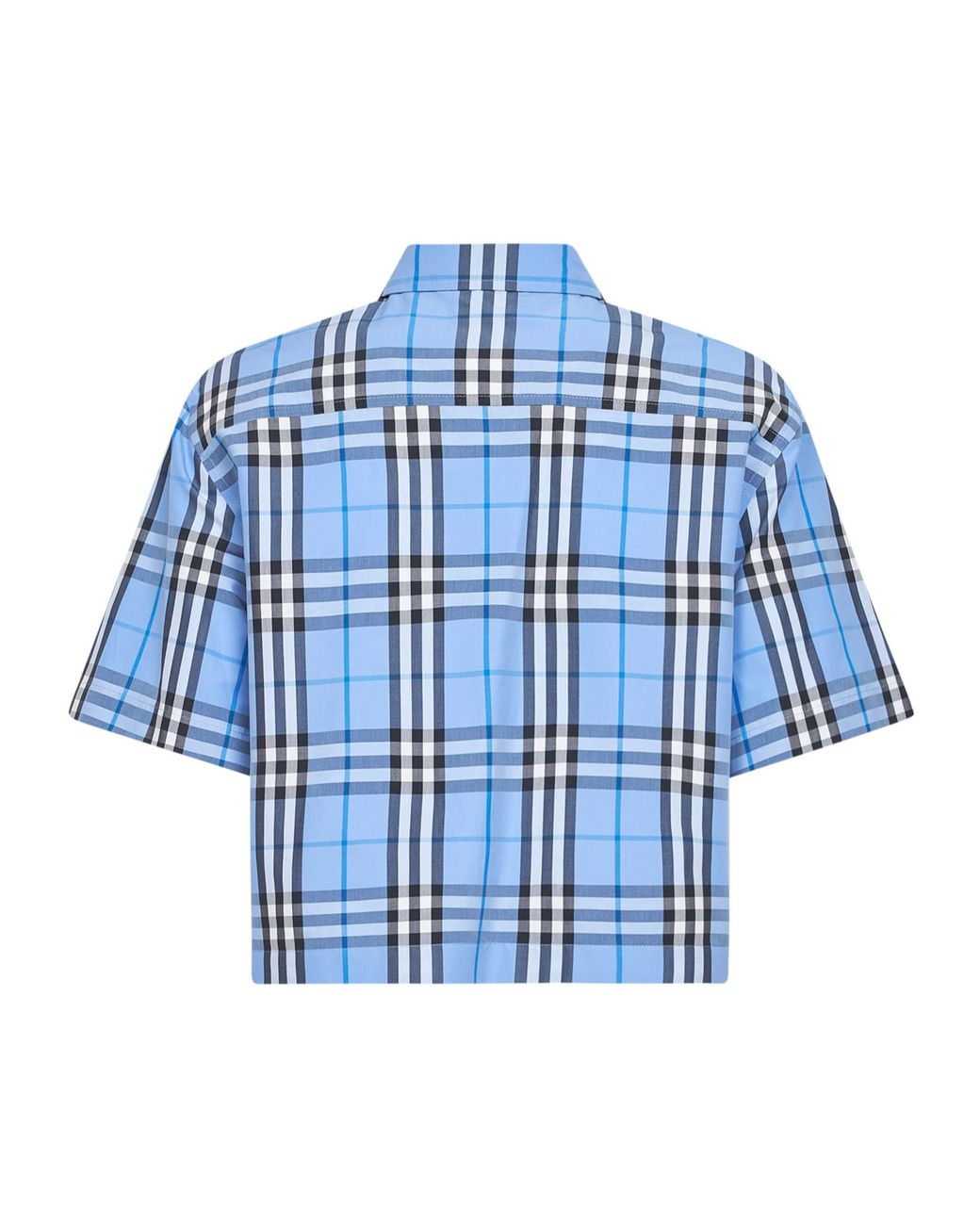Burberry Blue Checked Cropped Short Sleeved Shirt