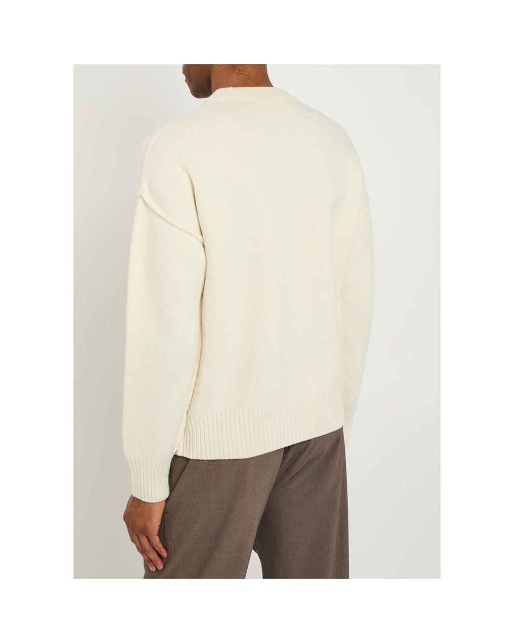 AMI White Round-Neck Knitted Sweater for men