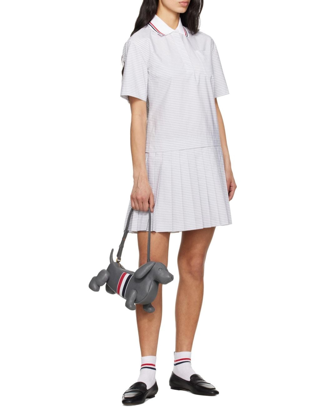 Thom Browne Gray Short-Sleeved Striped Polo Mini Dress