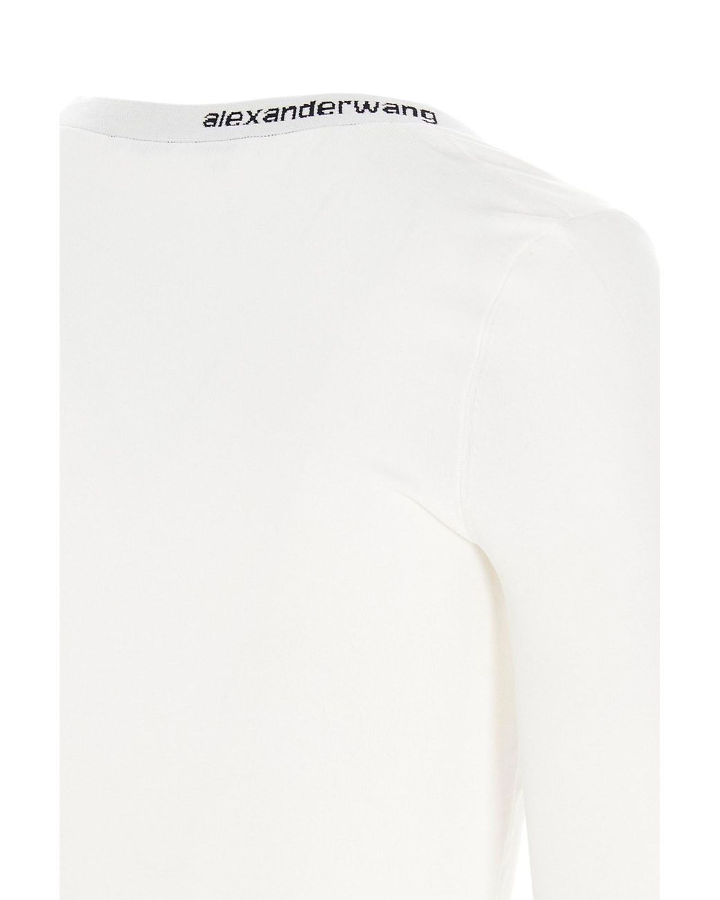 Alexander Wang White Logo-Print Long-Sleeved Top