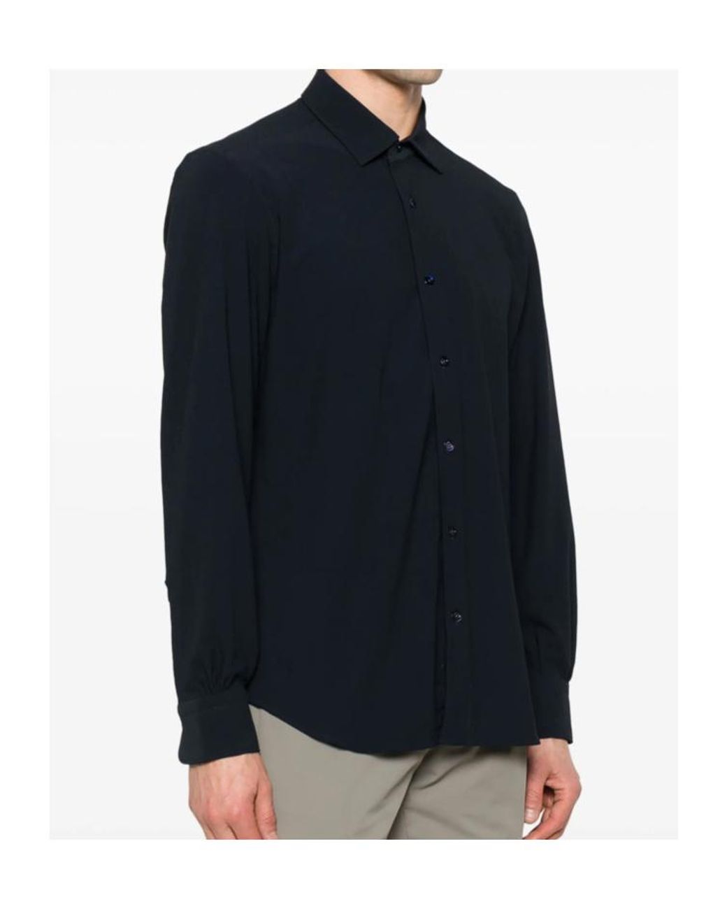Mazzarelli Blue Lapel Long Sleeve Shirt for men