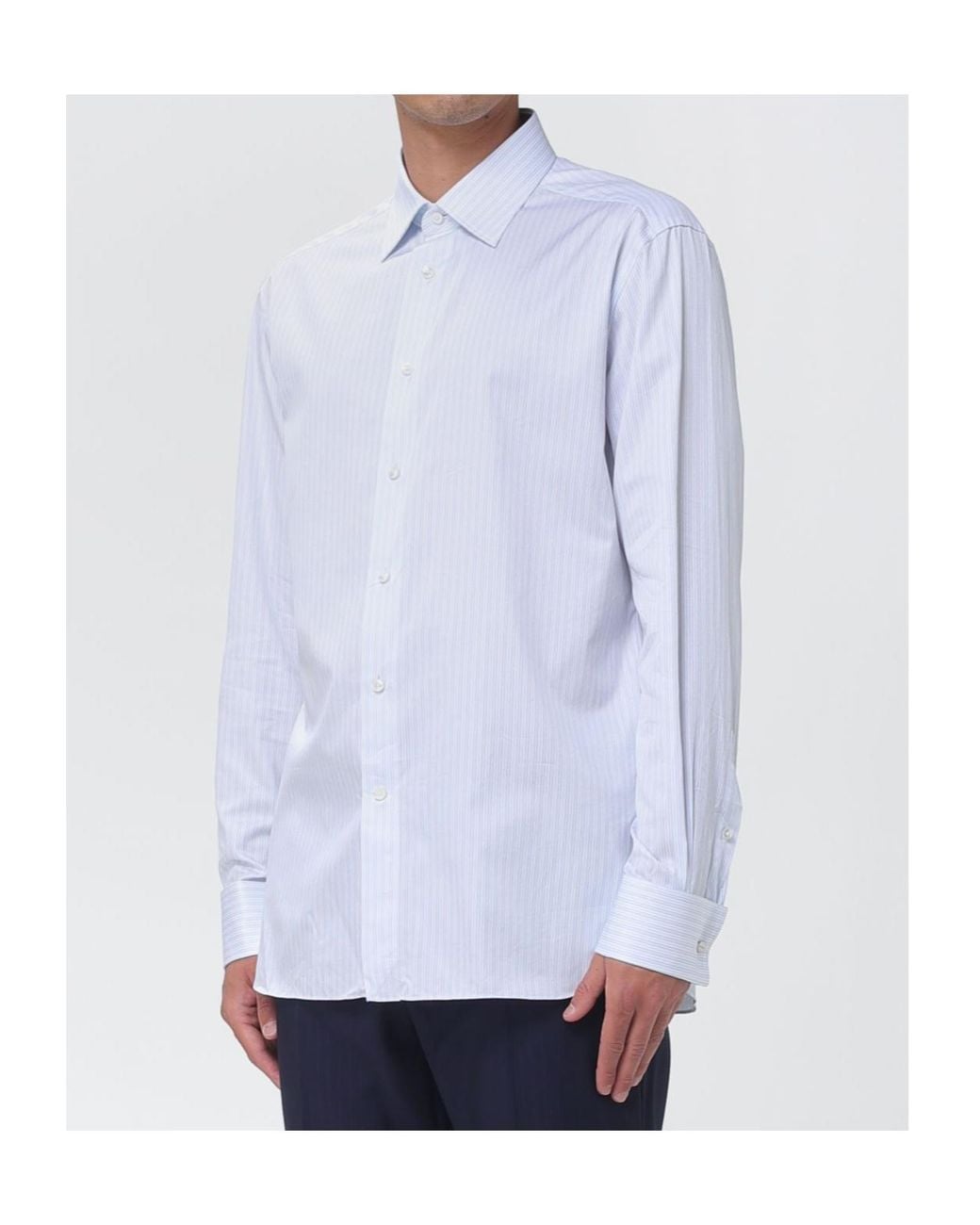 Zegna Blue Striped Poplin Shirt for men