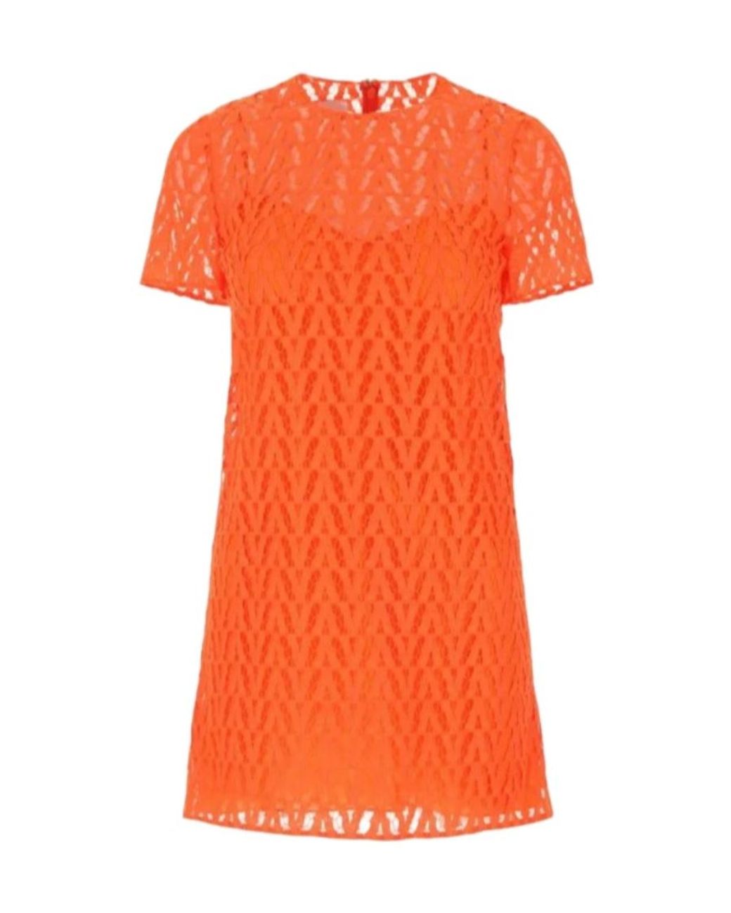Valentino Orange Logo Patterned Layered Mini Dress