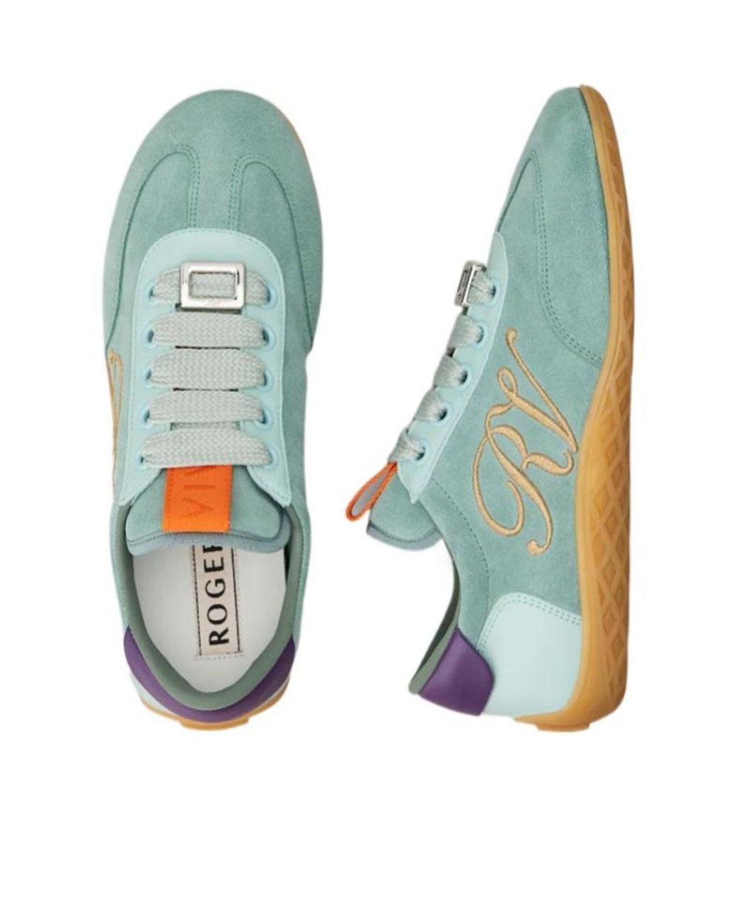 Roger Vivier Blue Logo-Engraved Lace-Up Sneakers