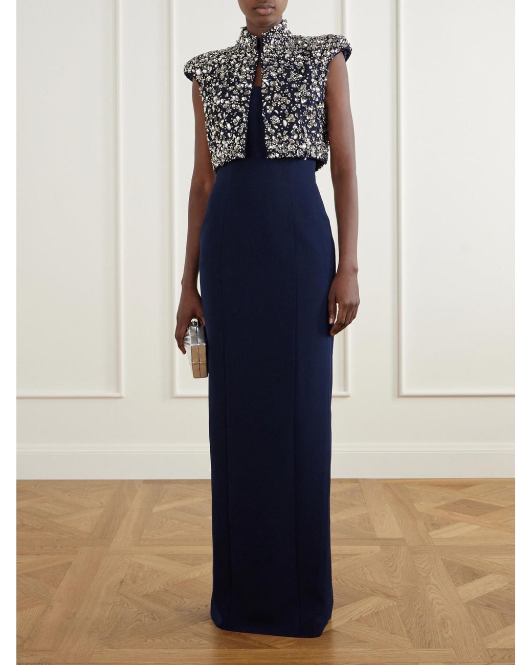 Jenny Packham Blue Crystal Embellished Blazer
