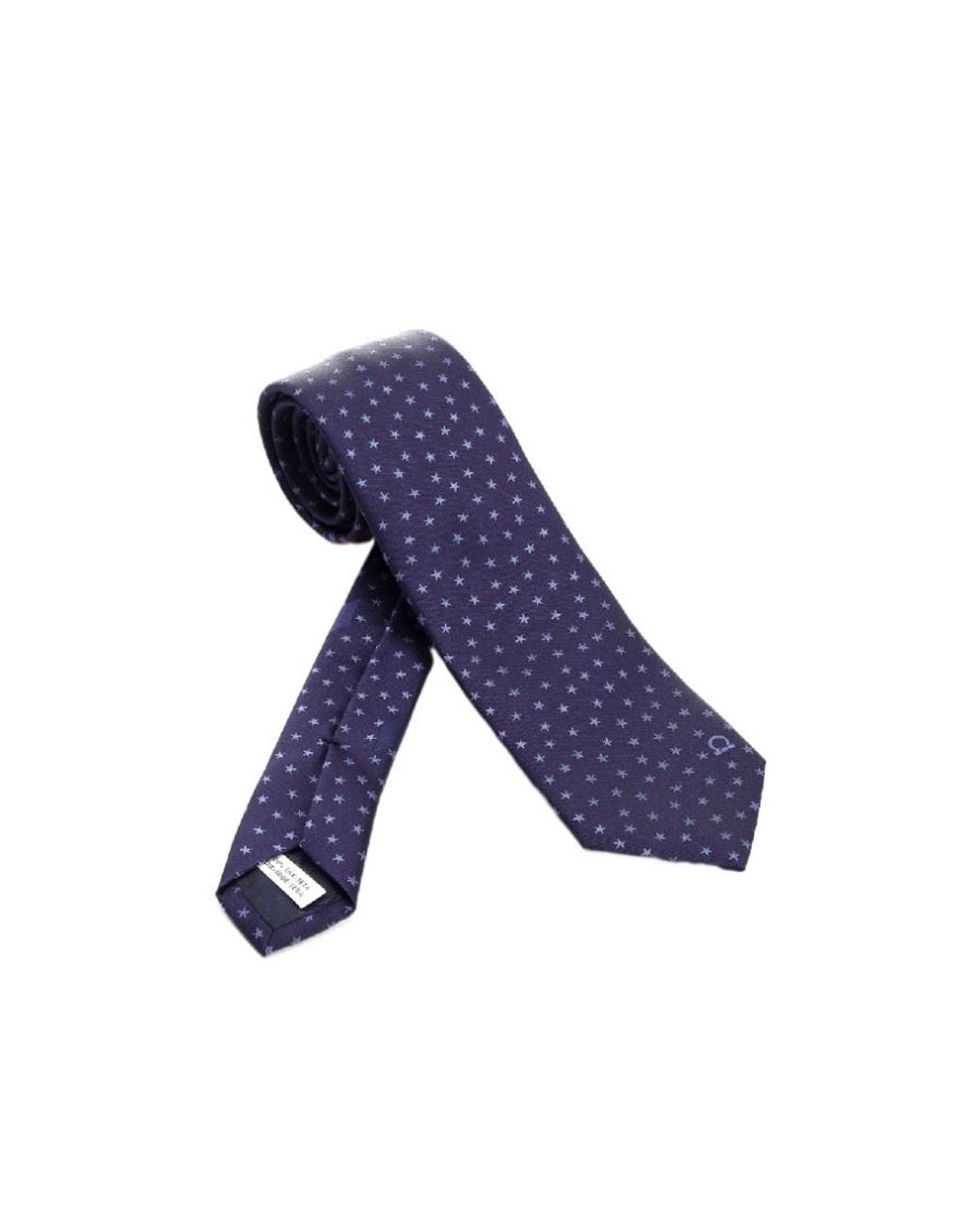 Ferragamo Blue Star-Embroidered Silk Tie for men