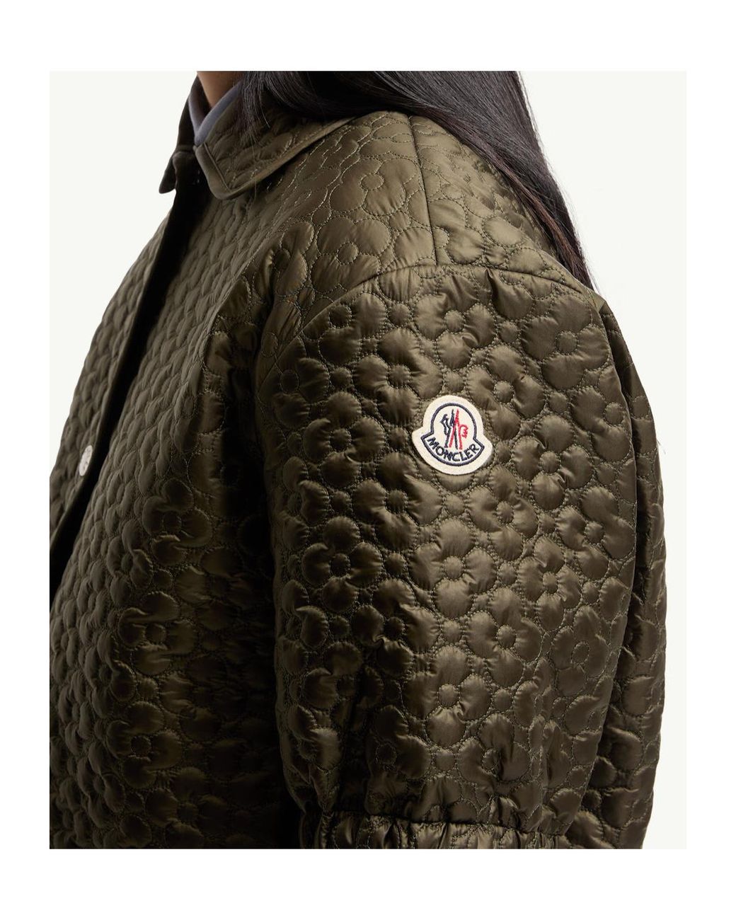 Moncler Green Floral-Quilted Padded Short Sleeve Shirt