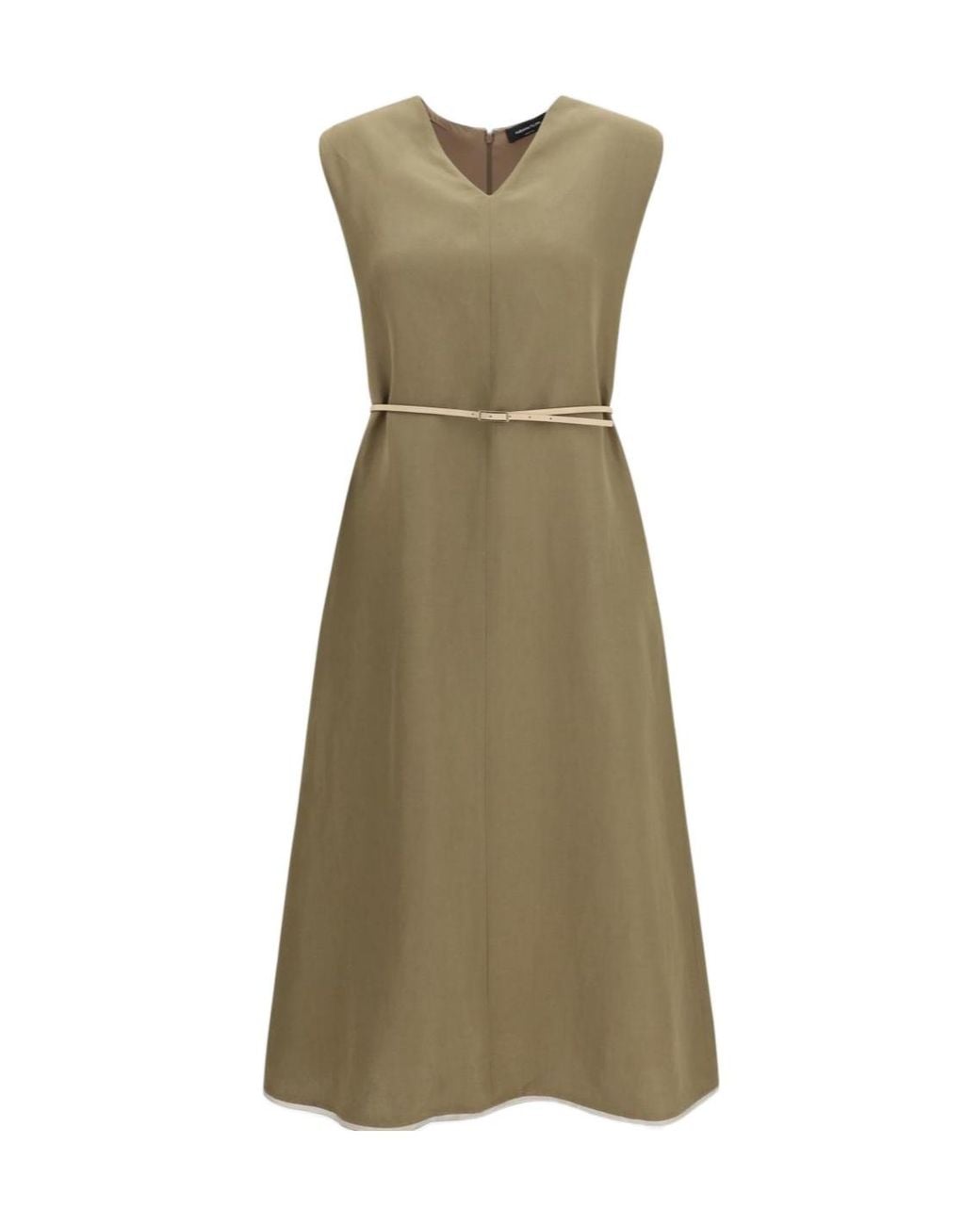 Fabiana Filippi Green V-Neck Belted Dress Fango