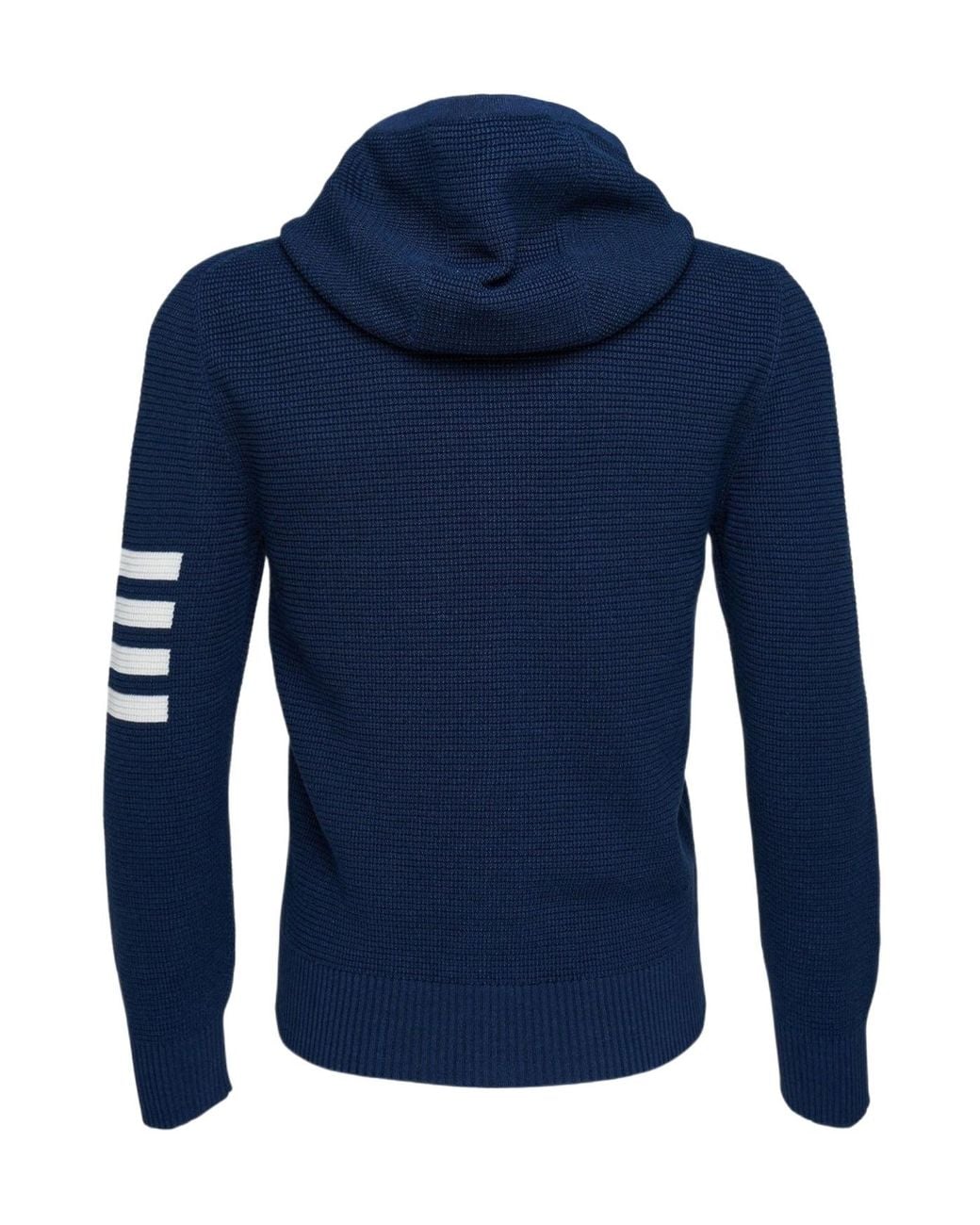 Thom Browne Blue 4-Bar Striped Waffle-Knit Zipped Hoodie for men