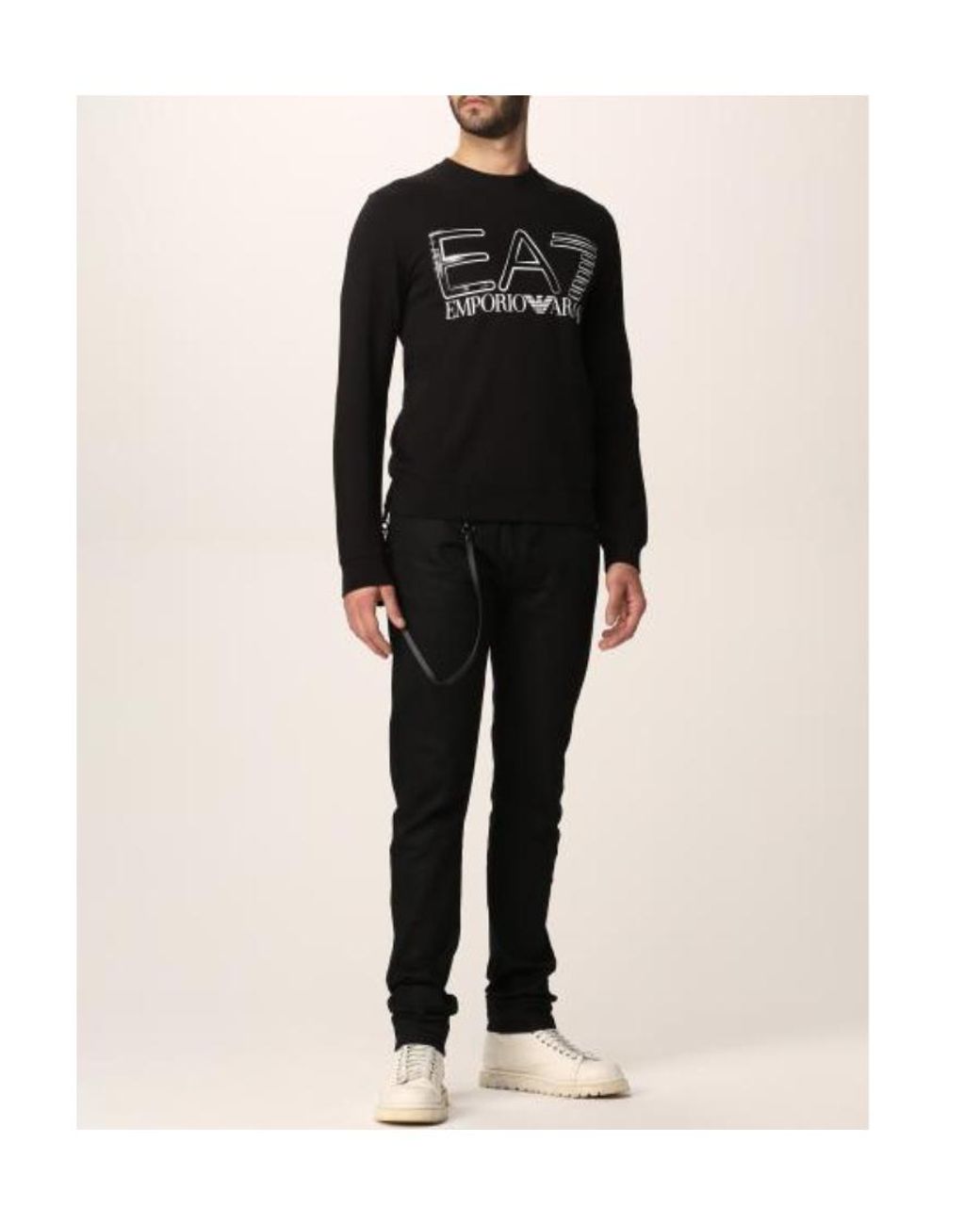 EA7 Black Logo-Print Sweatshirt for men