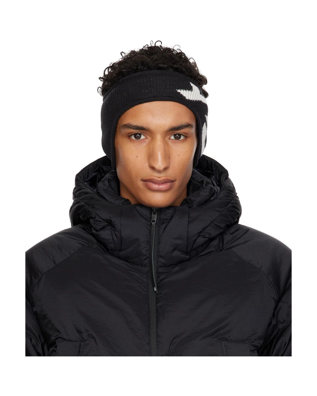 Y-3 Black X Yohji Yamamoto Logo-Intarsia Ribbed Headband for men