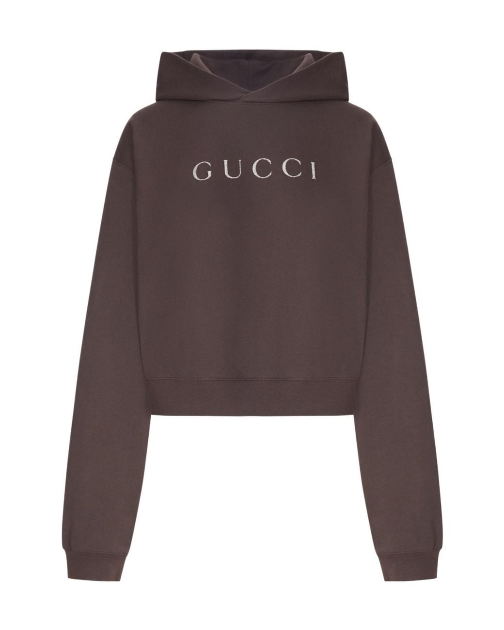 Gucci Brown Logo-Embellished Cropped Hoodie