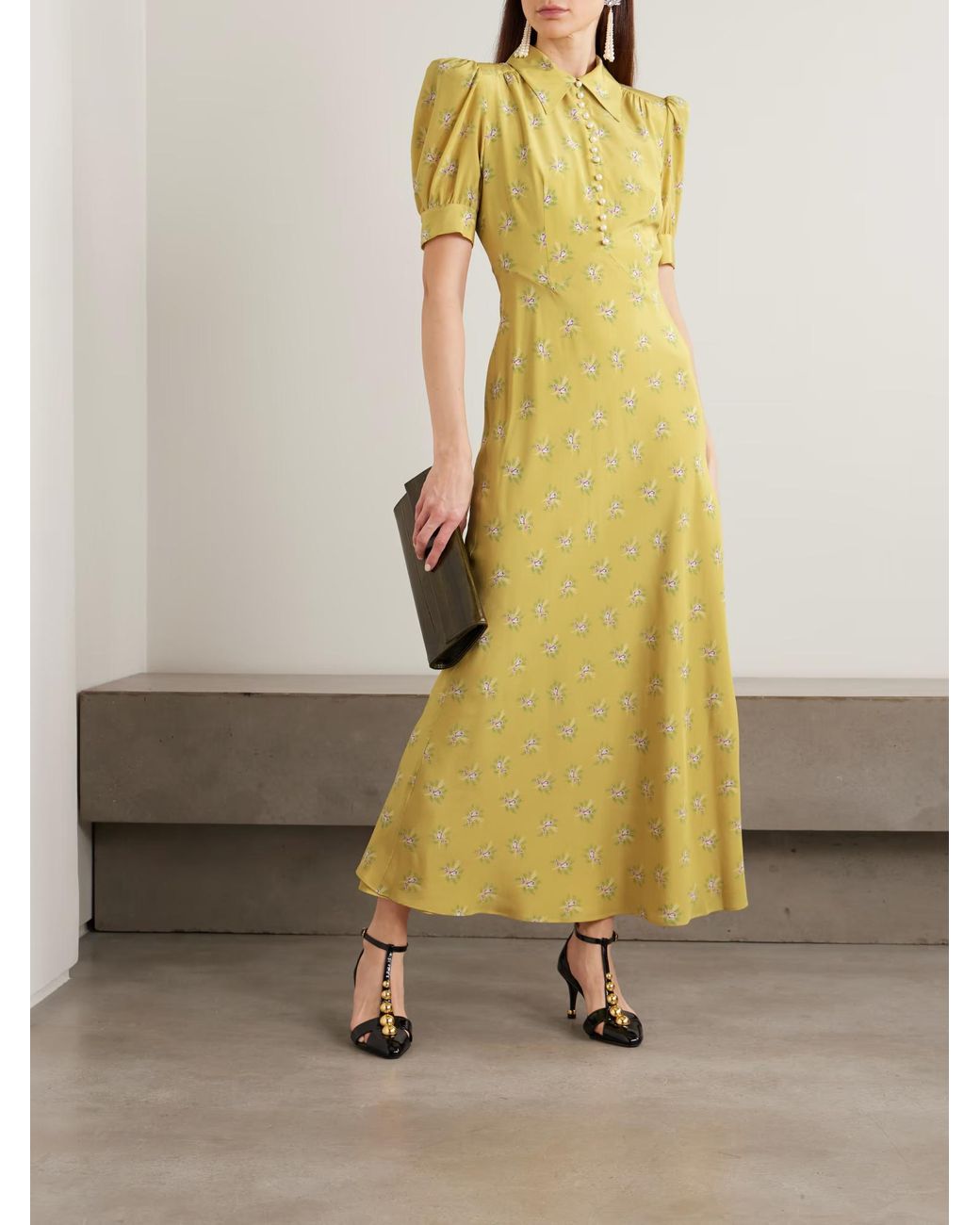 Alessandra Rich Yellow Floral Print Dress