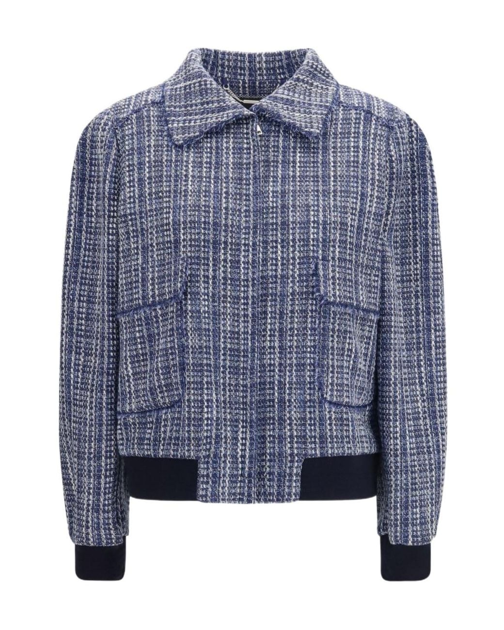 Kiton Blue Zip-Up Tweed Jacket