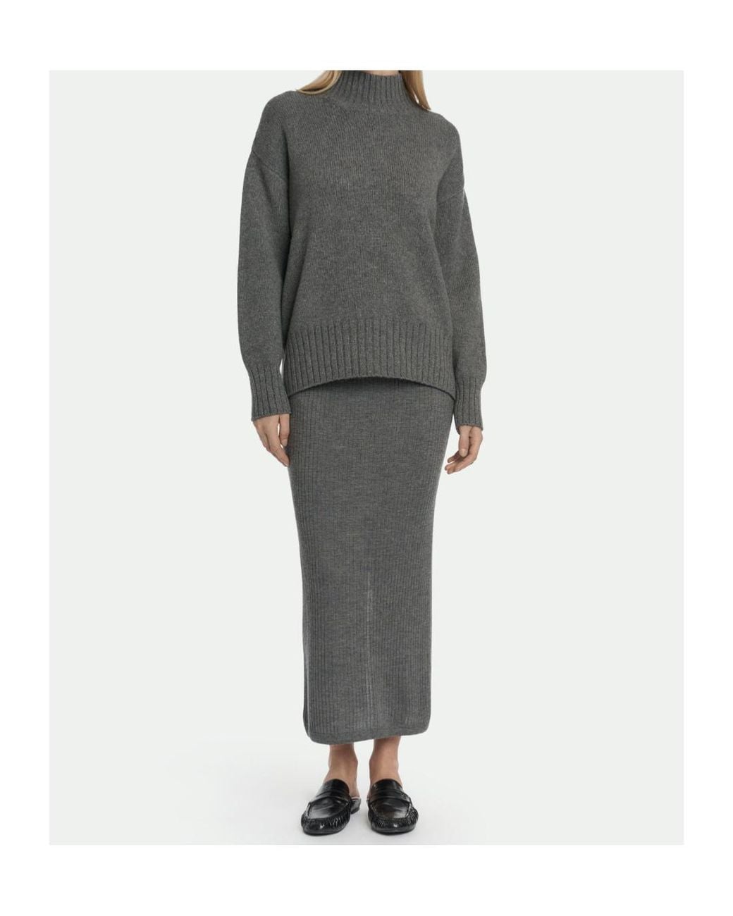 Malo Gray Ribbed Slit Knitted Skirt