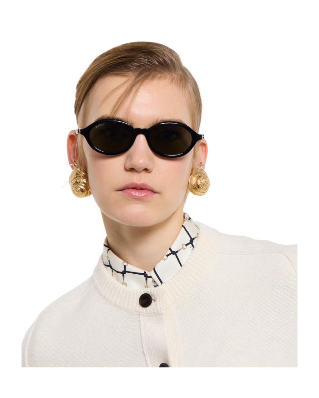 Gucci White Eyewear Round Frame Sunglasses