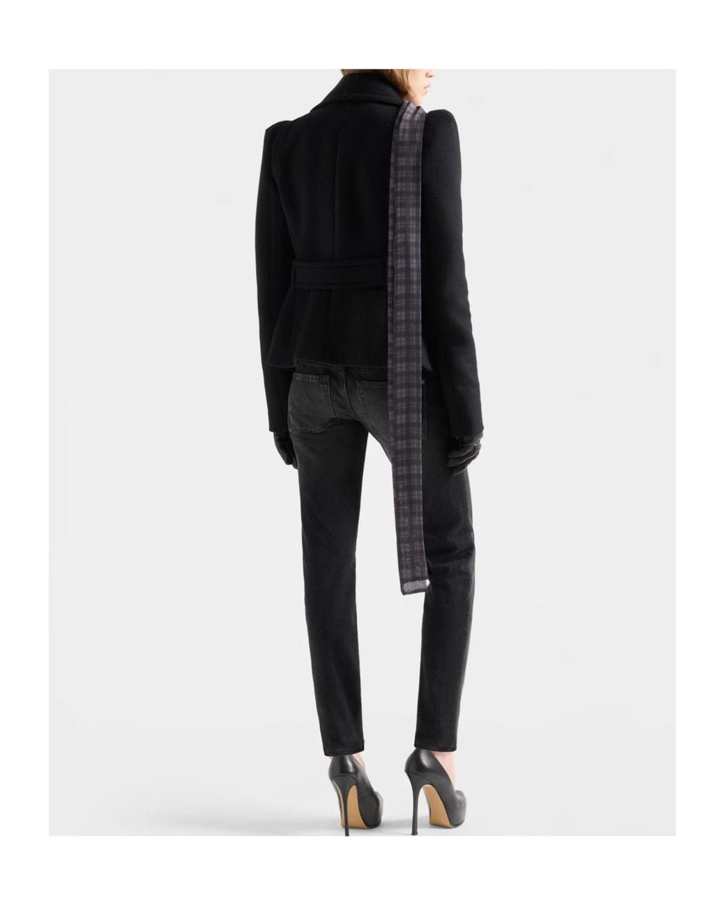 7 For All Mankind Black Double-Breasted Wool Coat With Structured Shoulders
