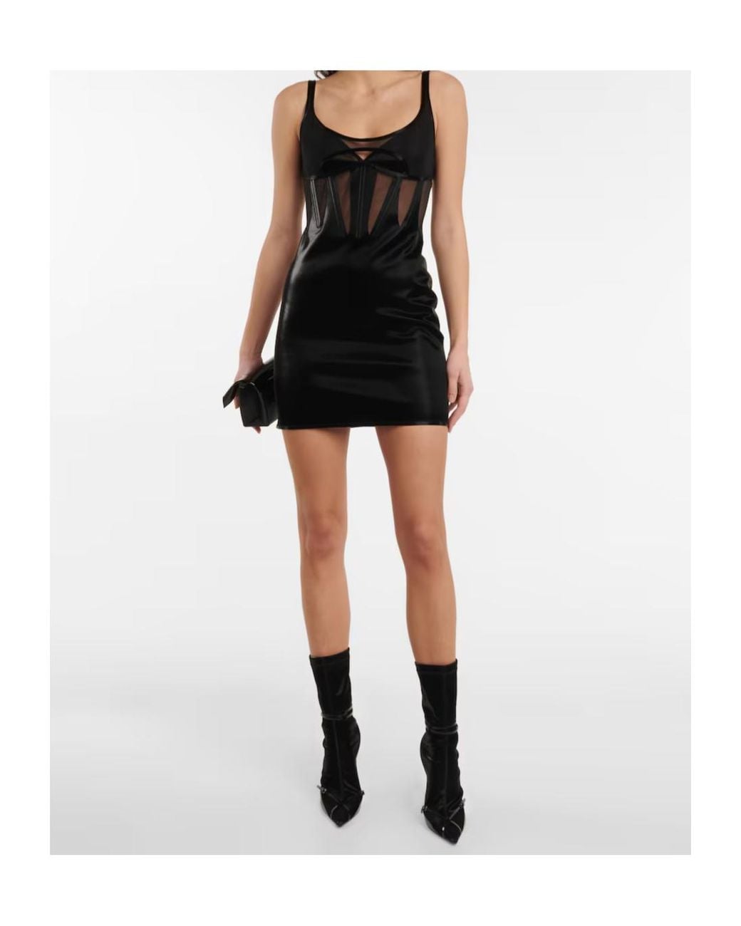 Mugler Black Mesh-Paneled Bustier Minidress