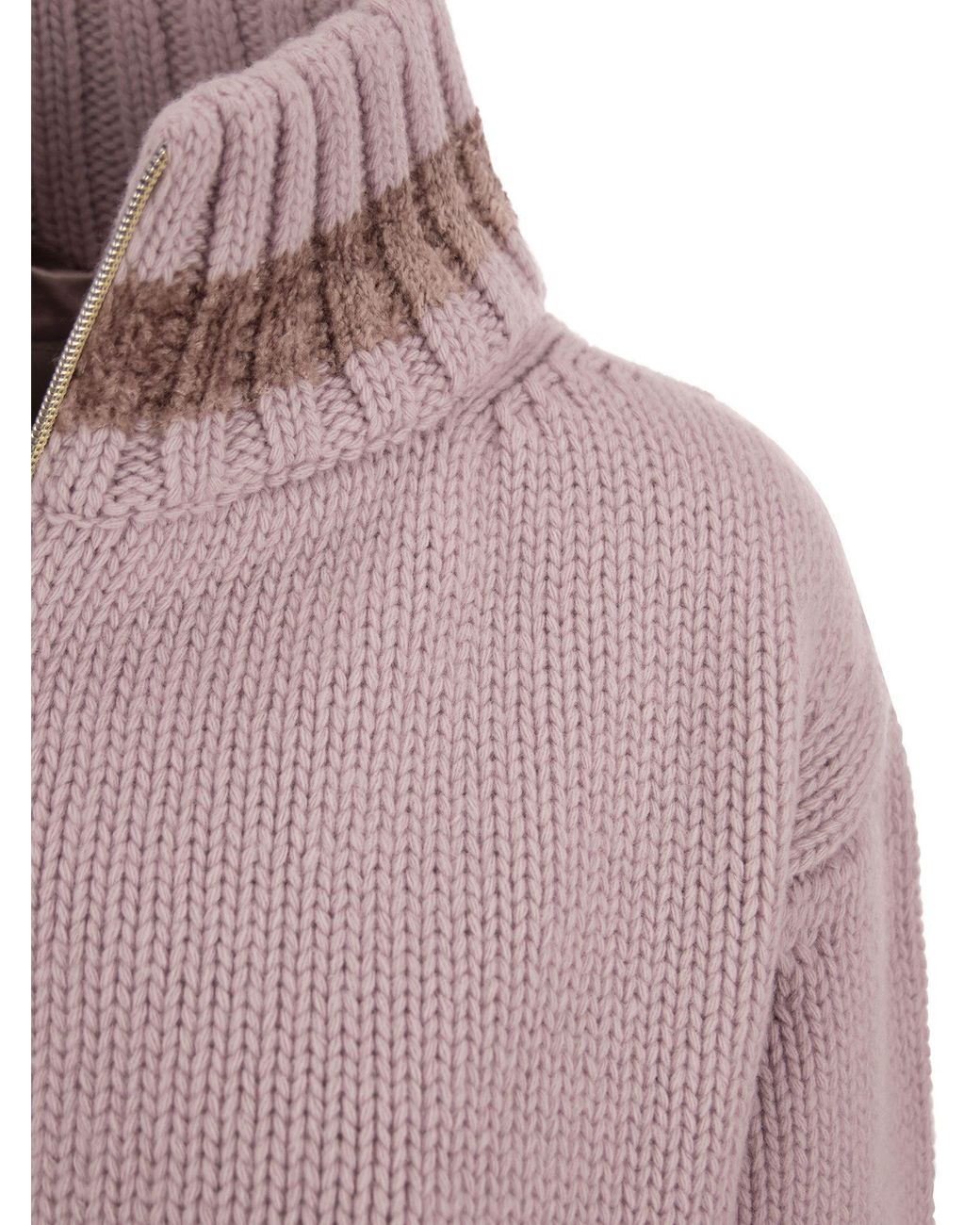 Herno Pink Striped Knitted Zip-Up Cardigan