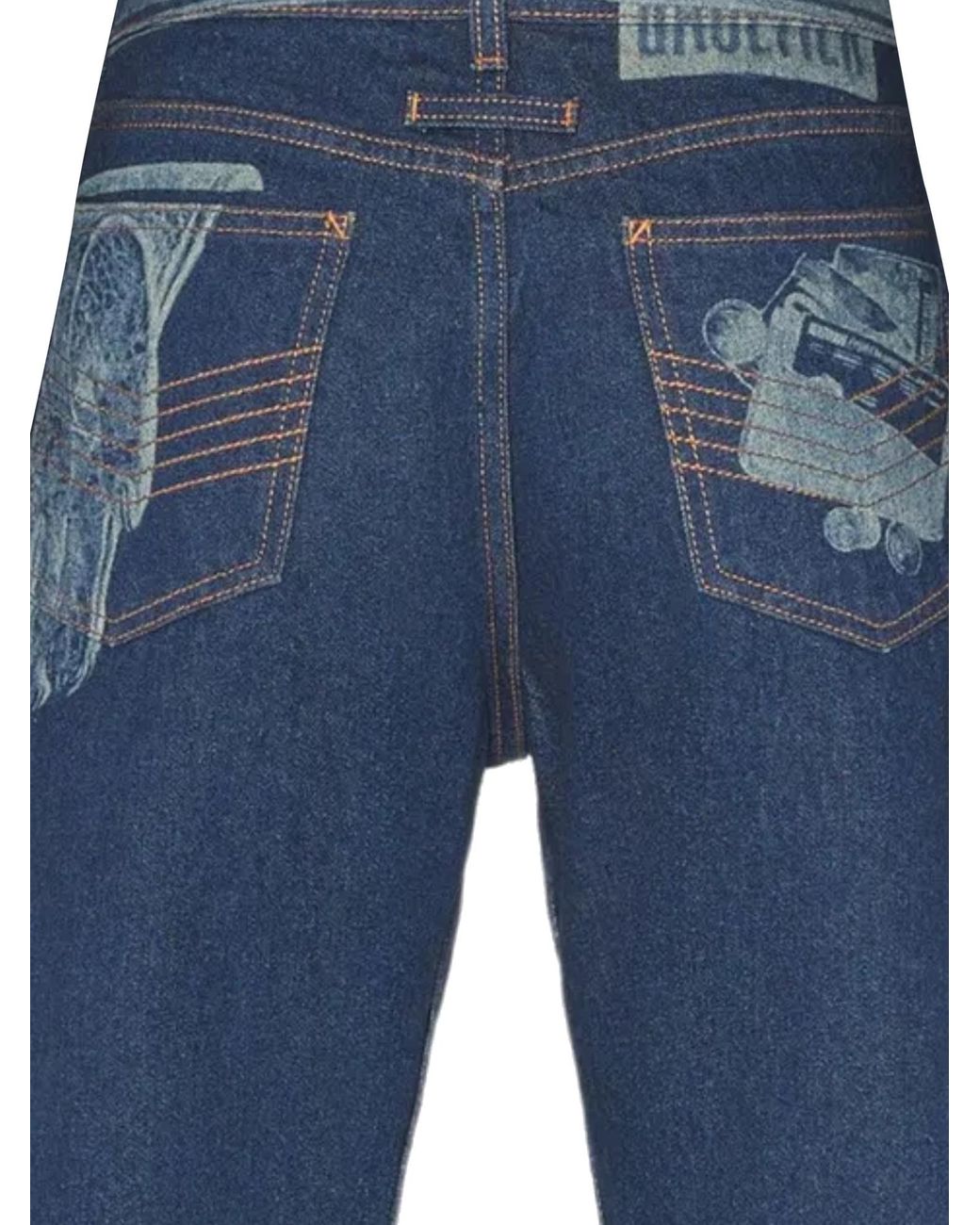 Jean Paul Gaultier Blue Straight-Leg Printed Jeans