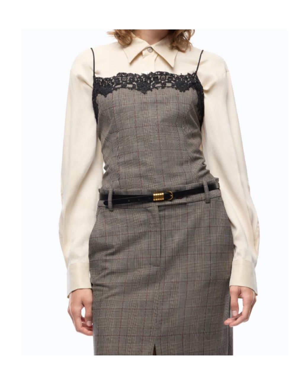 Pinko Brown Check Top With Lace