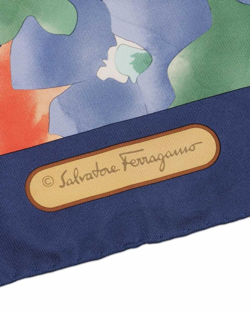Ferragamo Blue Printed Silk Scarf