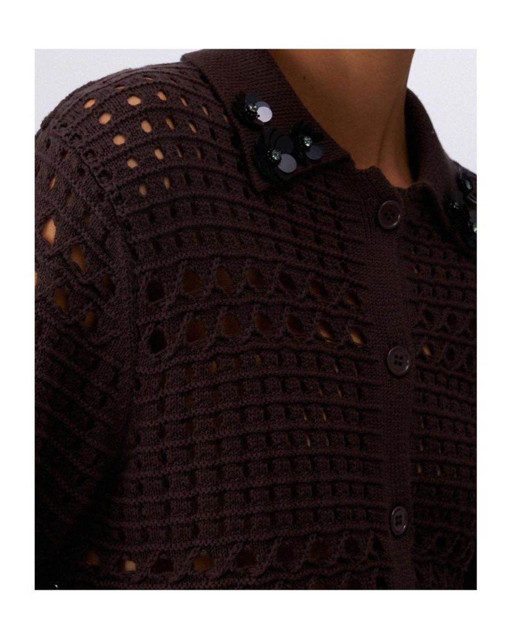 Liu Jo Brown Openwork Embellished Knitted Top