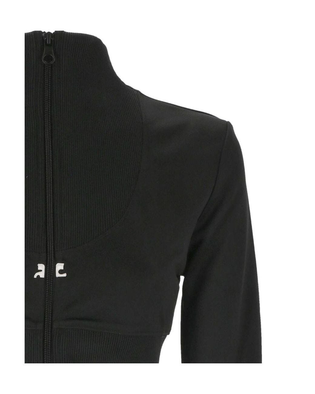 Courreges Black Courrèges Ribbed Long-Sleeved Cropped Sweatshirt