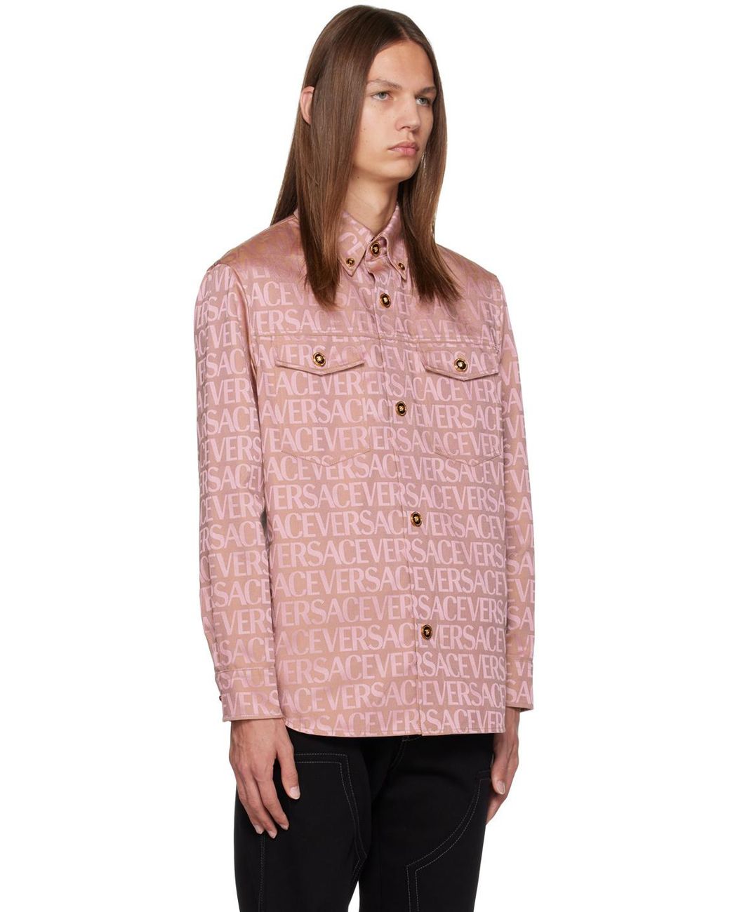 Versace Pink Allover Letter Shirt for men