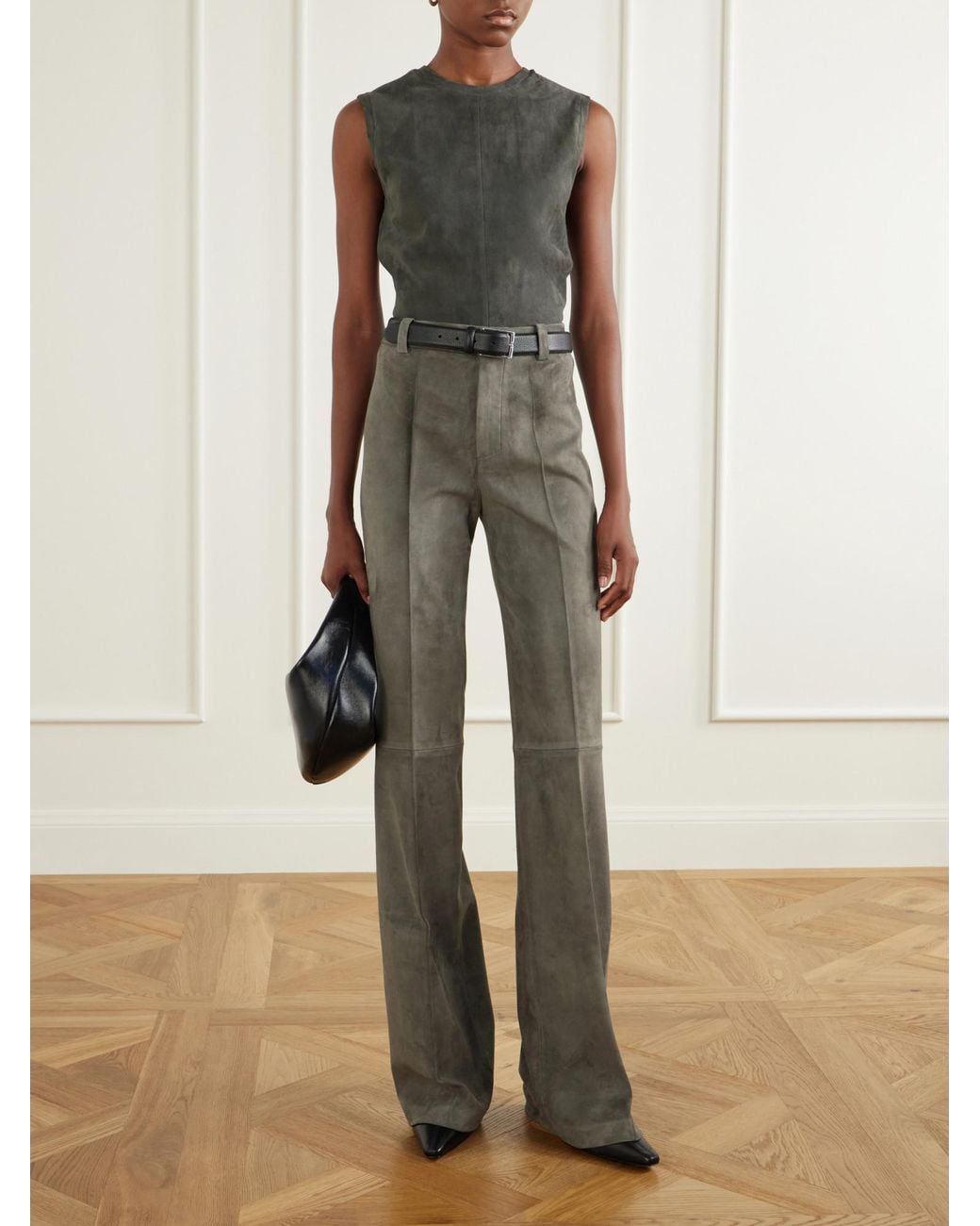 Stouls Gray Suede Wide-Leg Pants