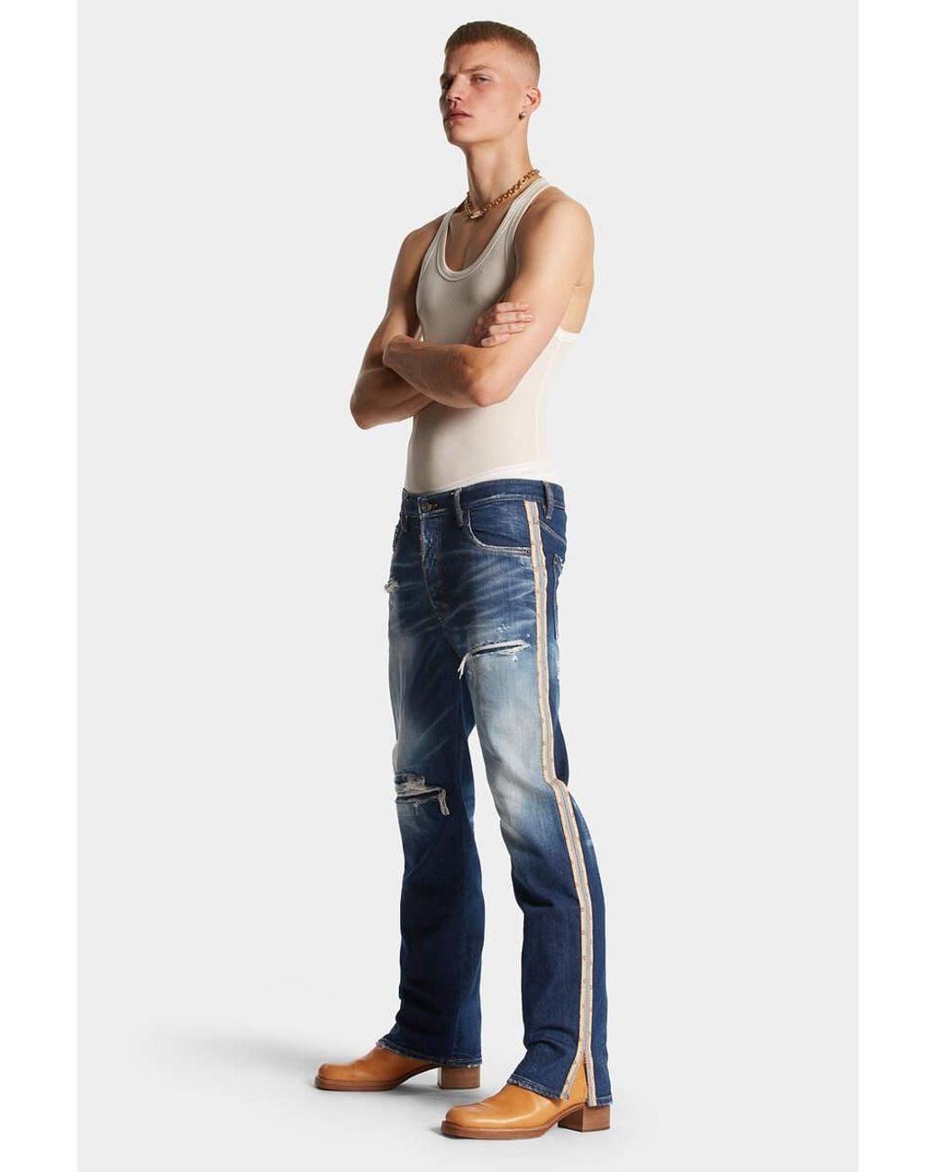DSquared² Blue Straight-Leg Distressed Jeans for men