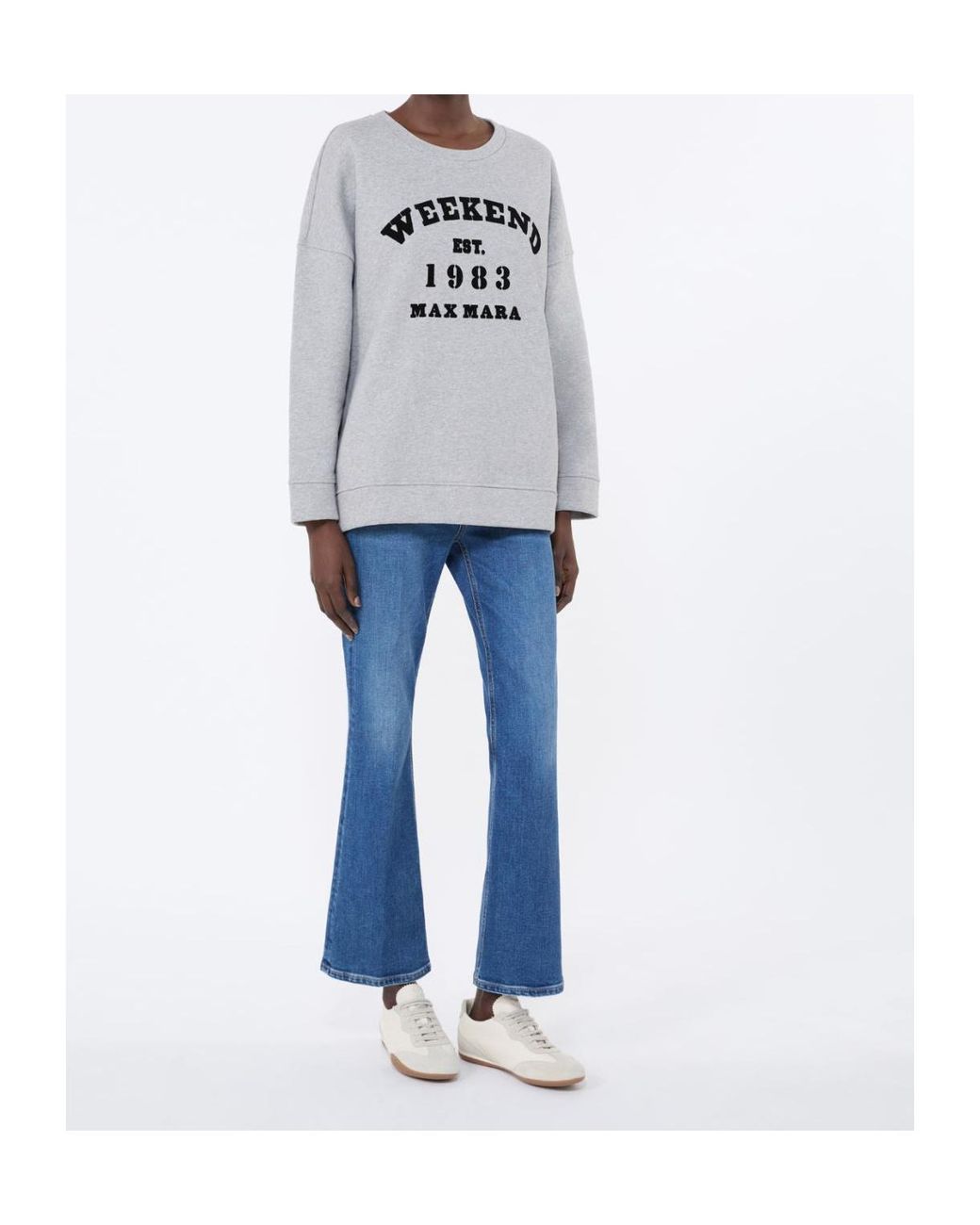 Weekend by Maxmara Gray Gommoso Logo Flocked Crewneck Sweatshirt