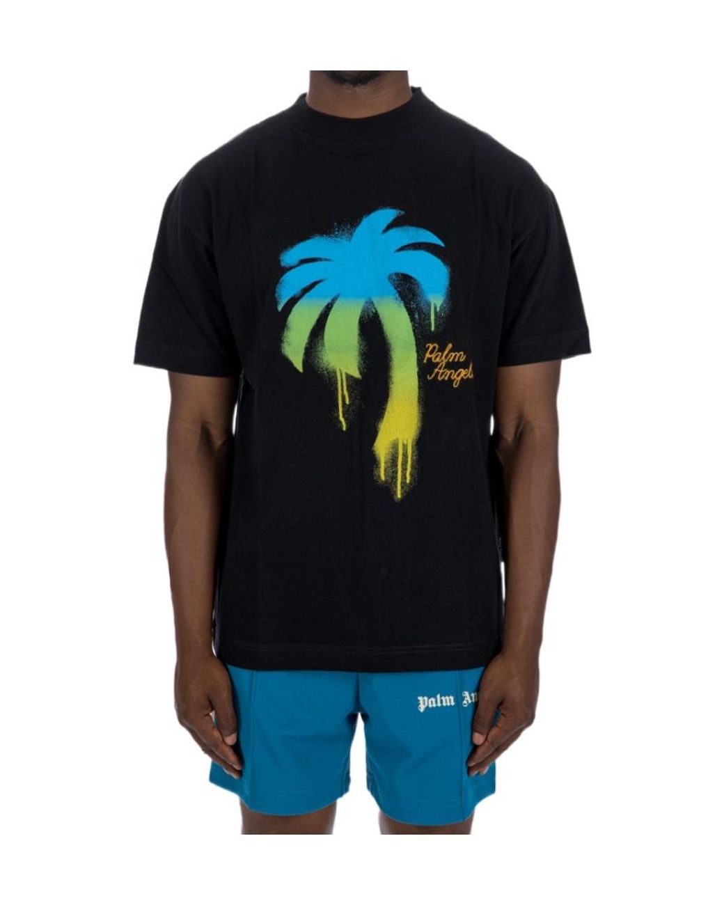 Palm Angels Black Palm Tree Printed Crewneck T-Sihrt for men