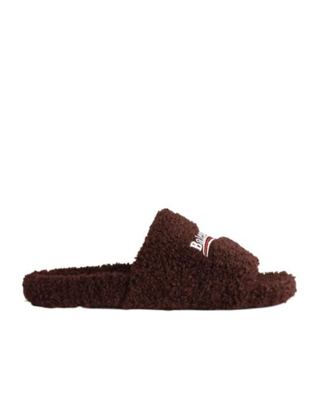 Balenciaga Brown Furry Slide Sandals for men