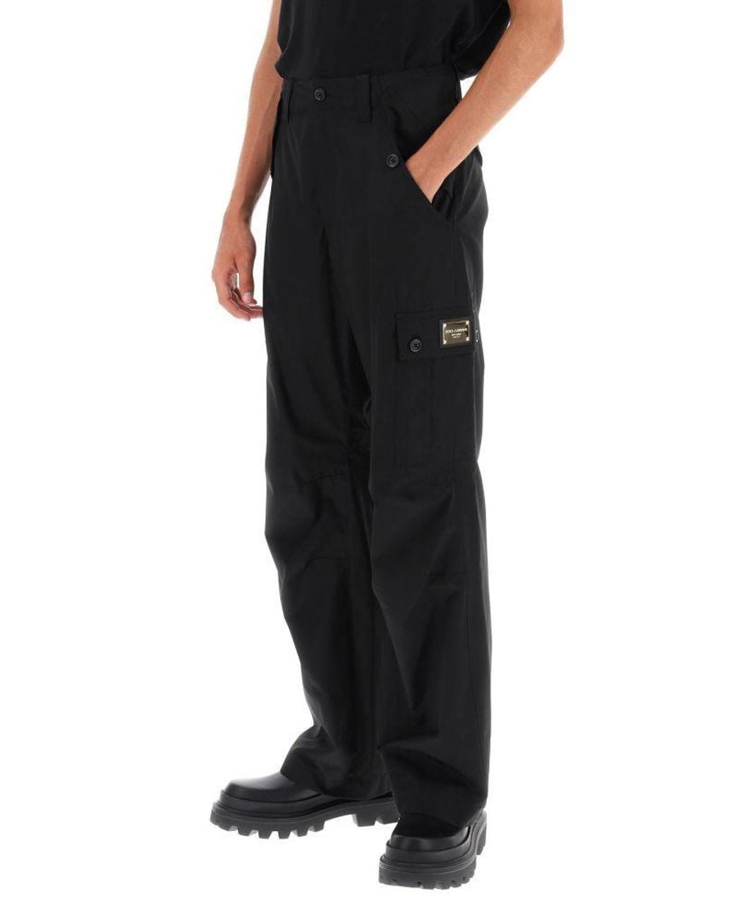 Dolce & Gabbana Black Logo Plaque Cargo Pants for men