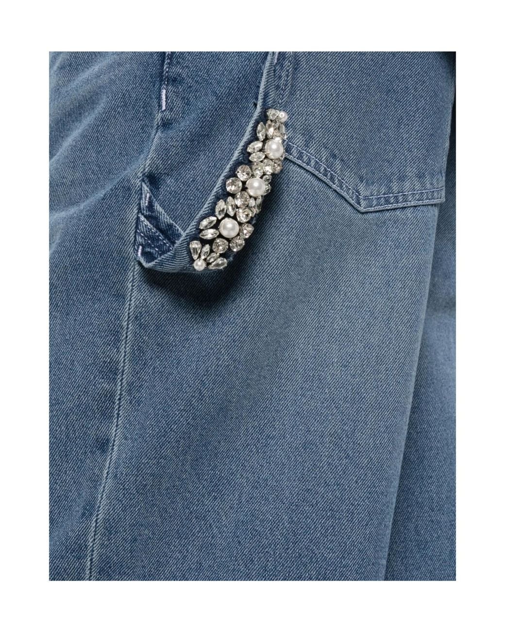 Simone Rocha Blue Embellished Straight Leg Jeans