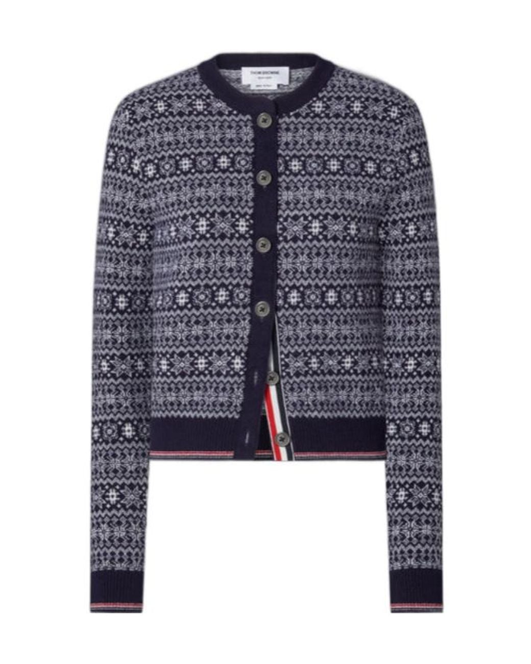 Thom Browne Blue Merino Wool Jacquard Snowflake Cardigan