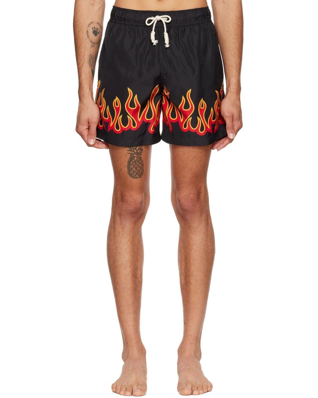 Palm Angels Black Flame-Printed Drawstring Swimming Trunks for men