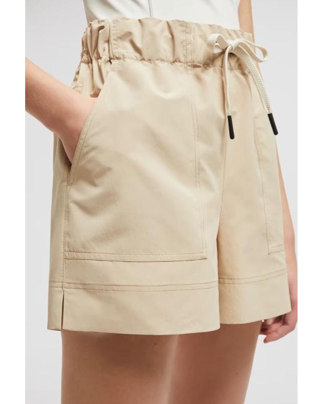 Moncler Natural Grenoble Logo Patch Drawstring Shorts