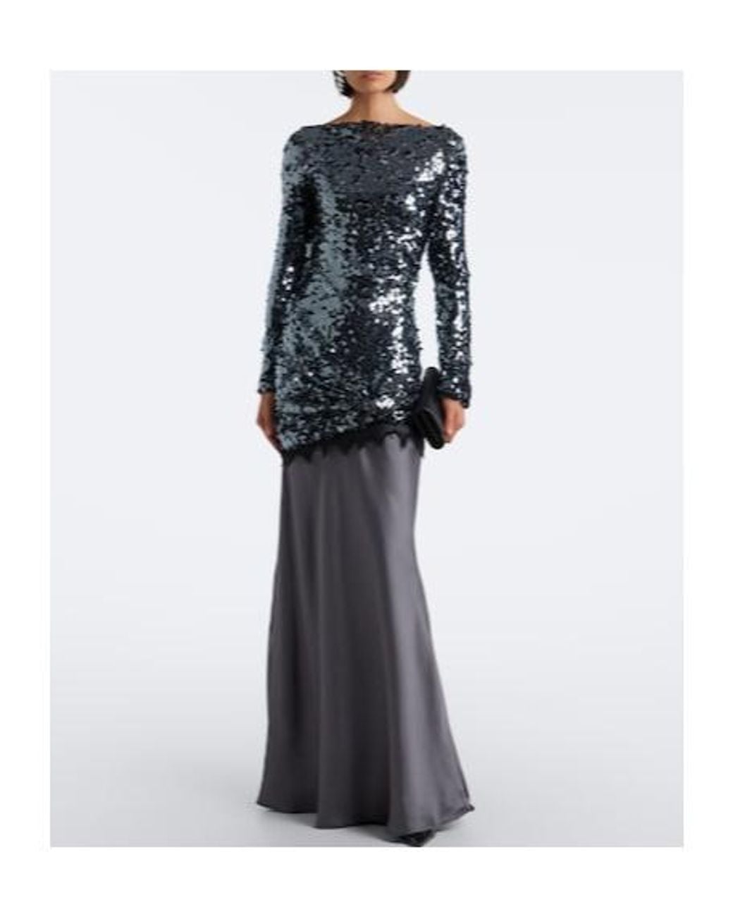 Christopher Esber Gray Lace-Trimmed Sequined Paneled Gown