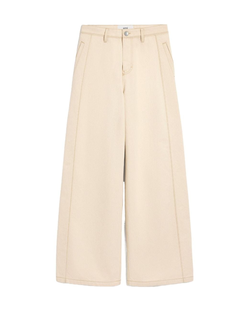 AMI Natural Ami Logo Patch Wide-Leg Jeans