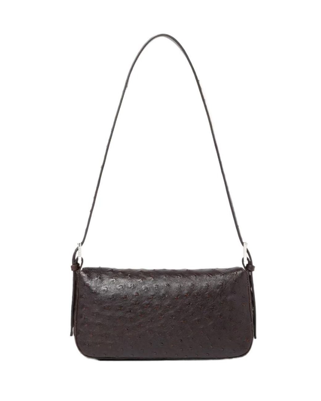 Fendi Black Baguette 26424 Dark Ostrich Leather Bag