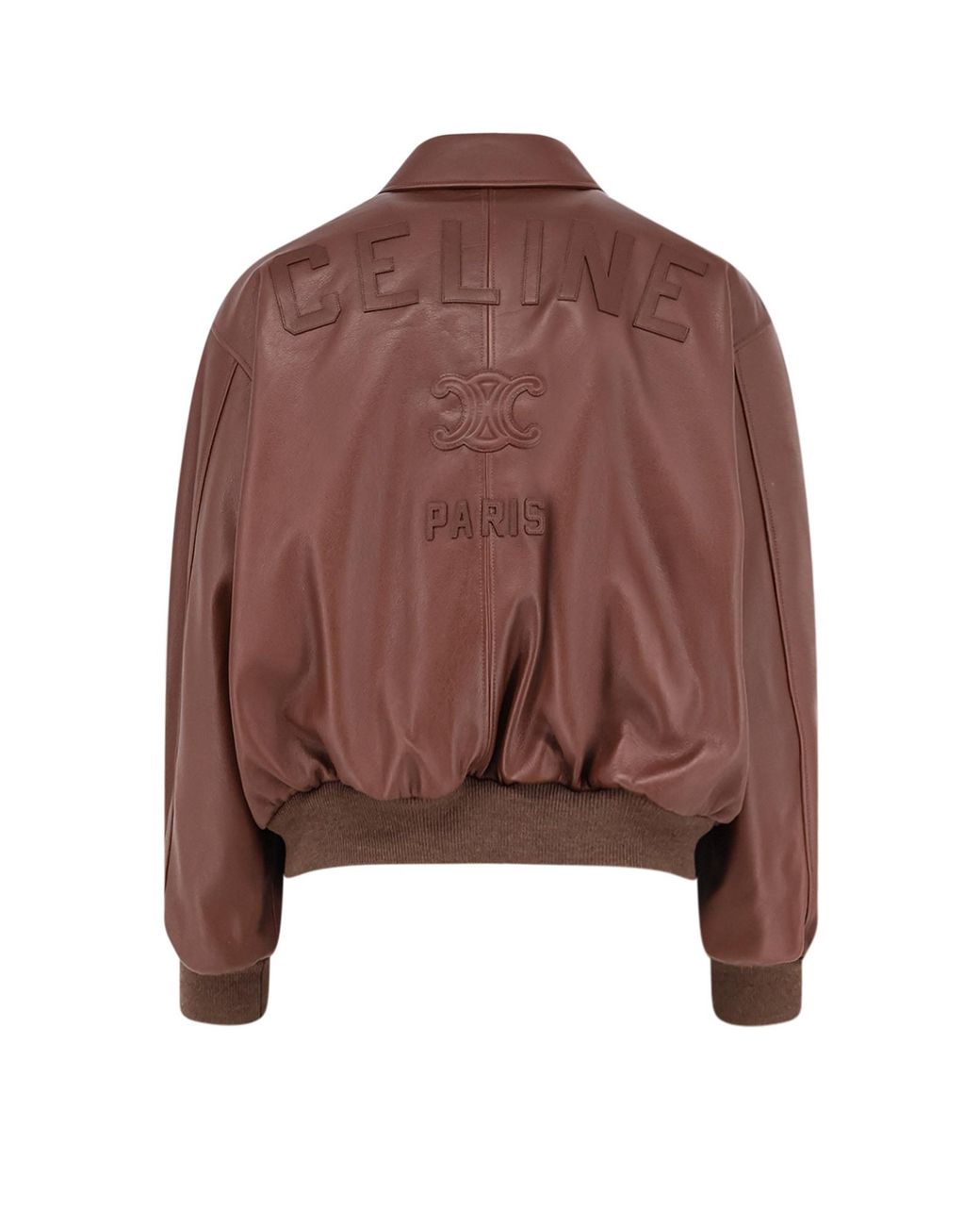 Céline Brown Collared Long-Sleeved Leather Jacket for men