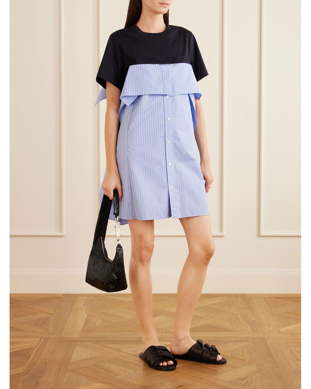 Sacai Blue Ruffled Poplin Mini Dress