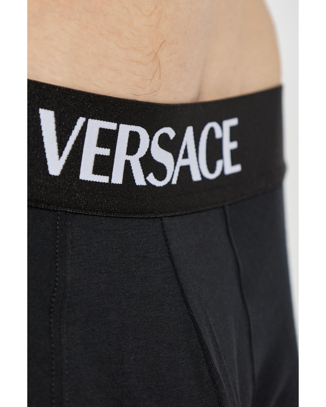 Versace Black Logo Waistband Trunks for men