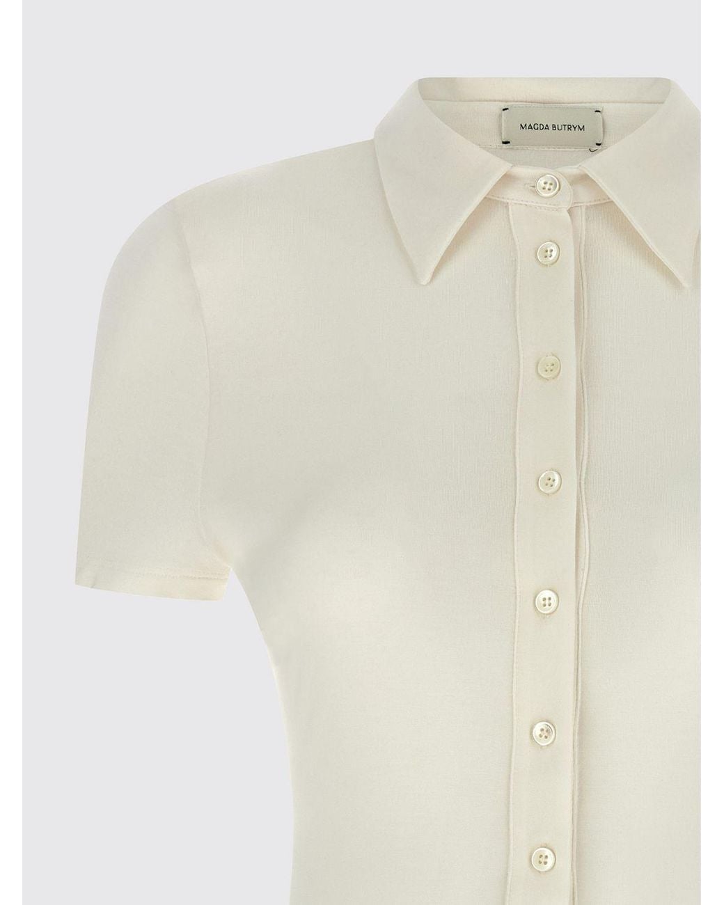 Magda Butrym White Lace-Detail Polo Bodysuit