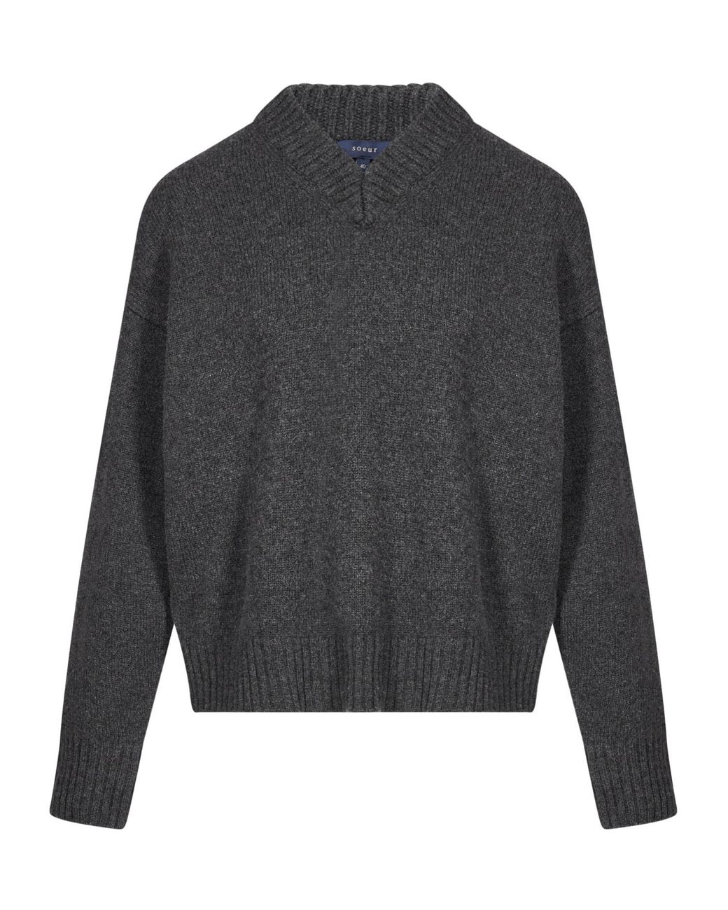 Soeur Gray Notch Collar Loose Knit Sweater
