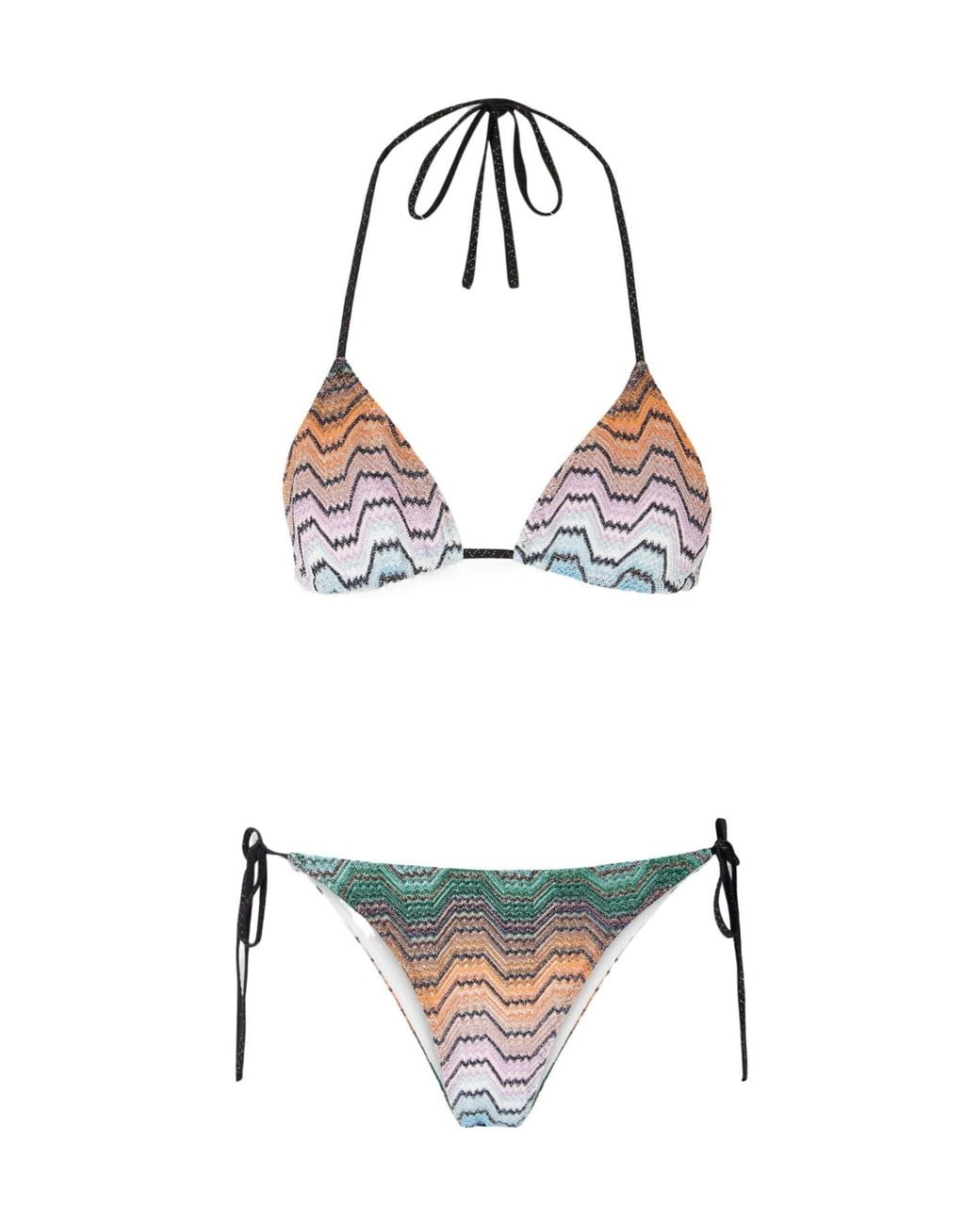 Missoni White Mare Striped Metallic Crochet-Knit Triangle Bikini